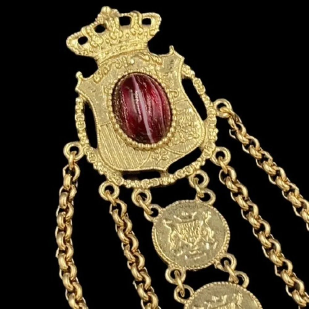 Huge Heraldic 1928 Jewelry Co. Dangle Art Glass Brooch